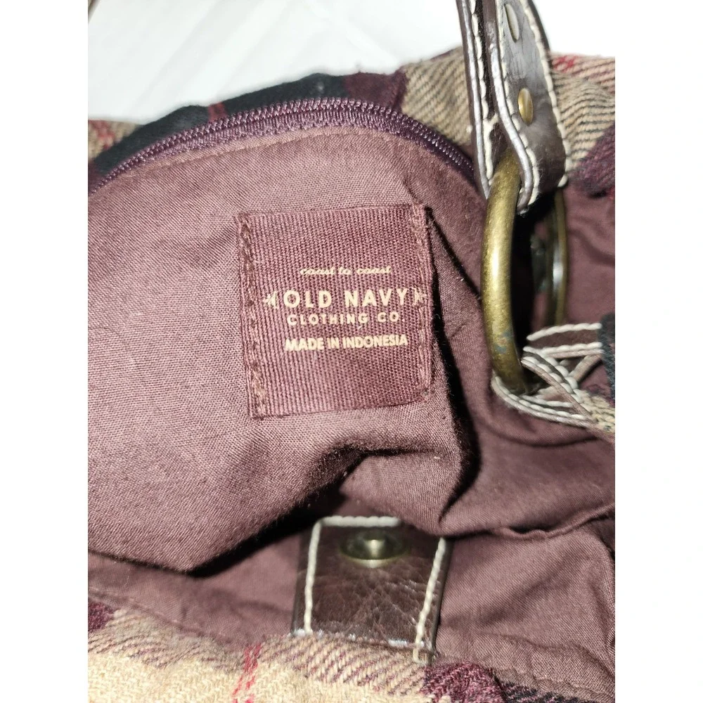 Women's Y2K Plaid Purse, Hand Bag By Old Navy Tan, Eggplant And Red